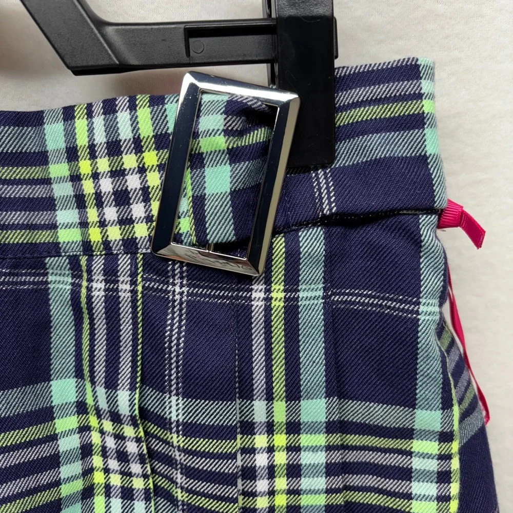 Justice Plaid Pleated Skirt Built-In Shorts Kids L 12 14 Girls Navy Green Yellow